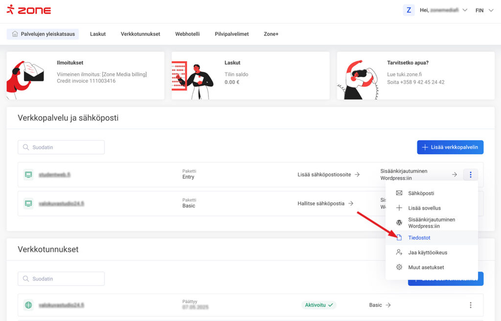 301-uudelleenohjaus .htaccess-tiedostolla - Helpoin tapa hallita .htaccess tiedostoa on WebFTP-verkkopohjaisen FTP-sovelluksen kautta My Zone hallintapaneelissa.