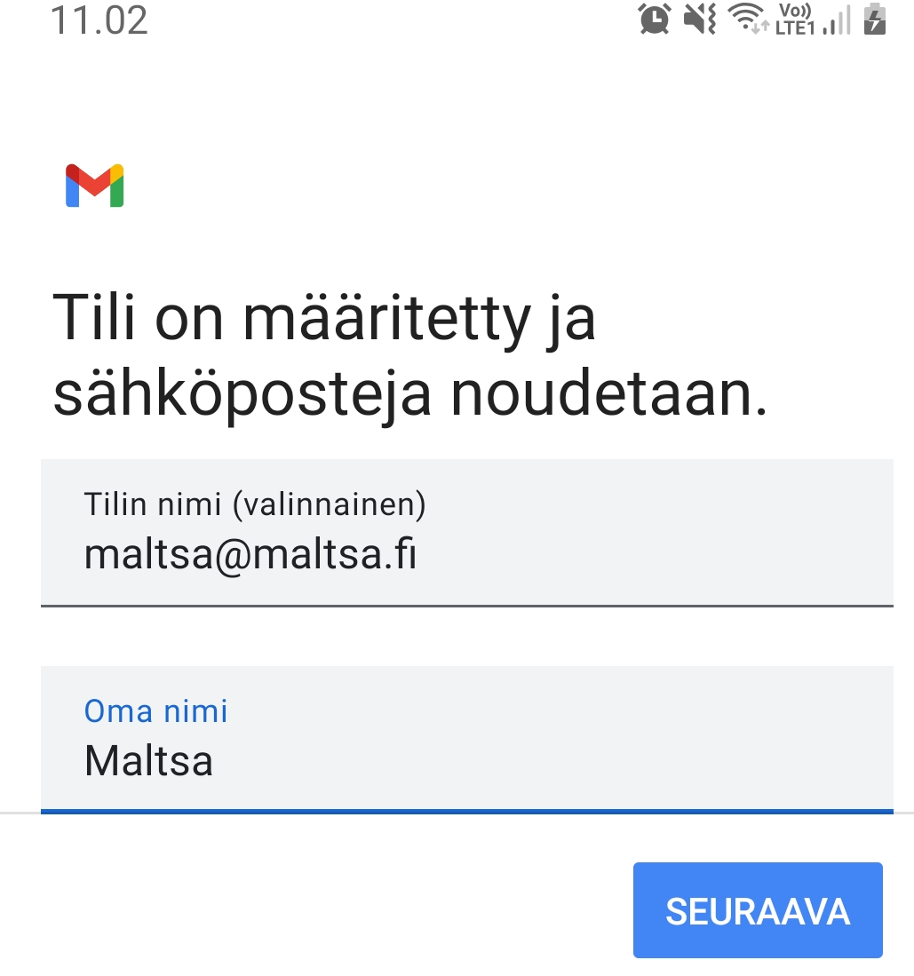 Android Gmail: tili on lisätty