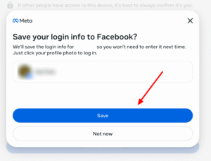 Logging in with Facebook: Once the Facebook 2FA code is entered, you will need to click Save in the next window.