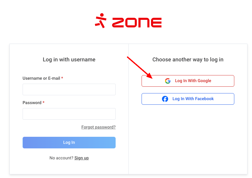 Logging in with Google: Logging in to My Zone