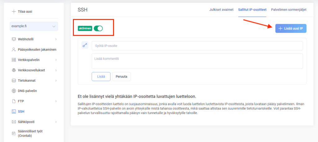 SSH uusi IP-osoite