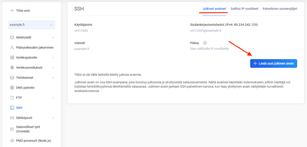 SSH uusi IP-osoite