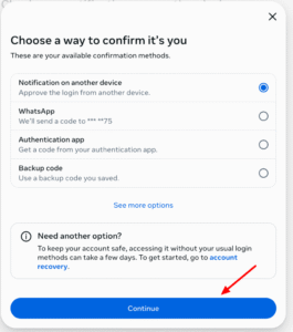 Logging in with Facebook: If you choose "Authentication app" as your confirmation method, you will need to open the authentication app on your smart device and enter your Facebook verification code.
