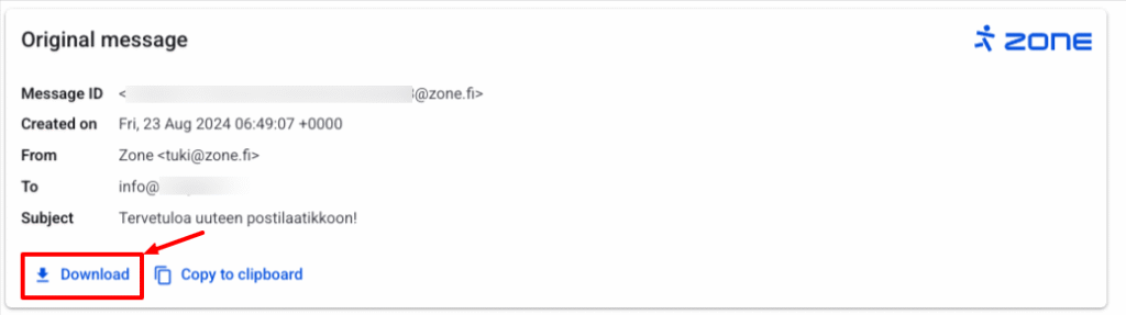 Webmail's general settings - download emails in EML format