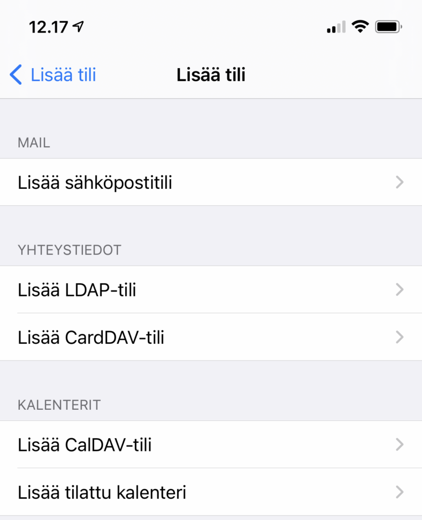 iPhone/iPad: Valise Lisää sähköpostitili
