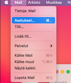 Mac Mail - Lisää tilin alla valitse Asetukset.