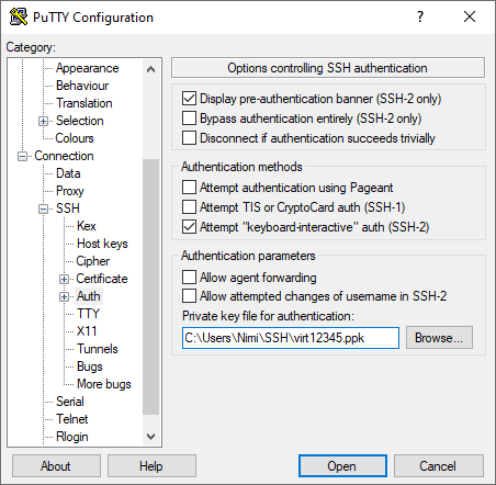 PuTTY configuration
