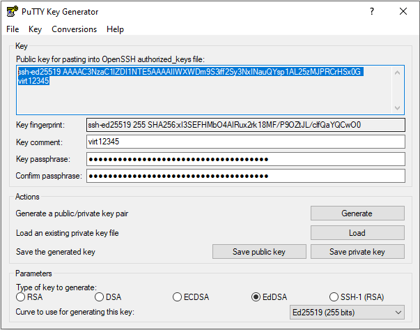 SSH PuTTY public key