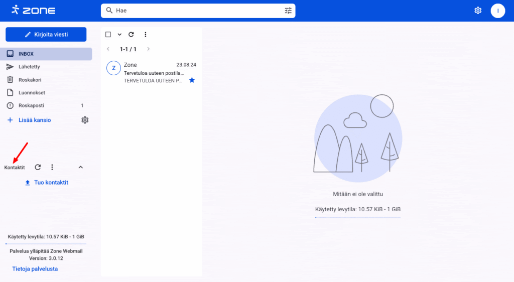 Webmail yhteystietojen hallinta (tuonti, vienti, osoitekirjat) merkitse sitä, että Zone-webmailiin voi lisätä ja tallentaa yhteystietoja.