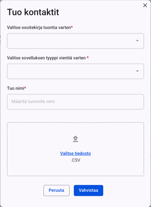 Zone webmail: Yhteystiedot voidaan viedä CSV-muodossa ja tuoda CSV-, VCF- tai VCARD-muodossa.