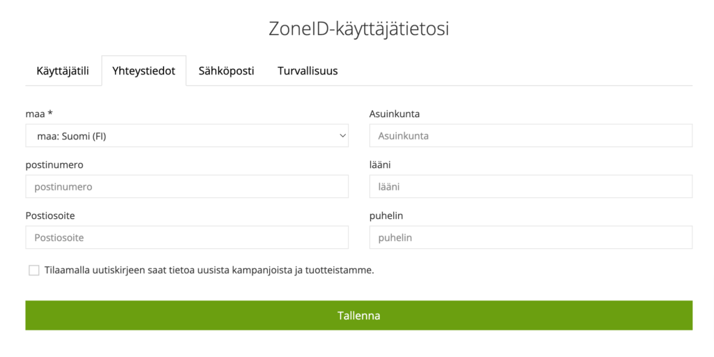 Halutessasi voit muuttaa ZoneID-käyttäjänimeä. Muutoksen edellytyksenä on, että haluttu käyttäjätunnus on vapaa.